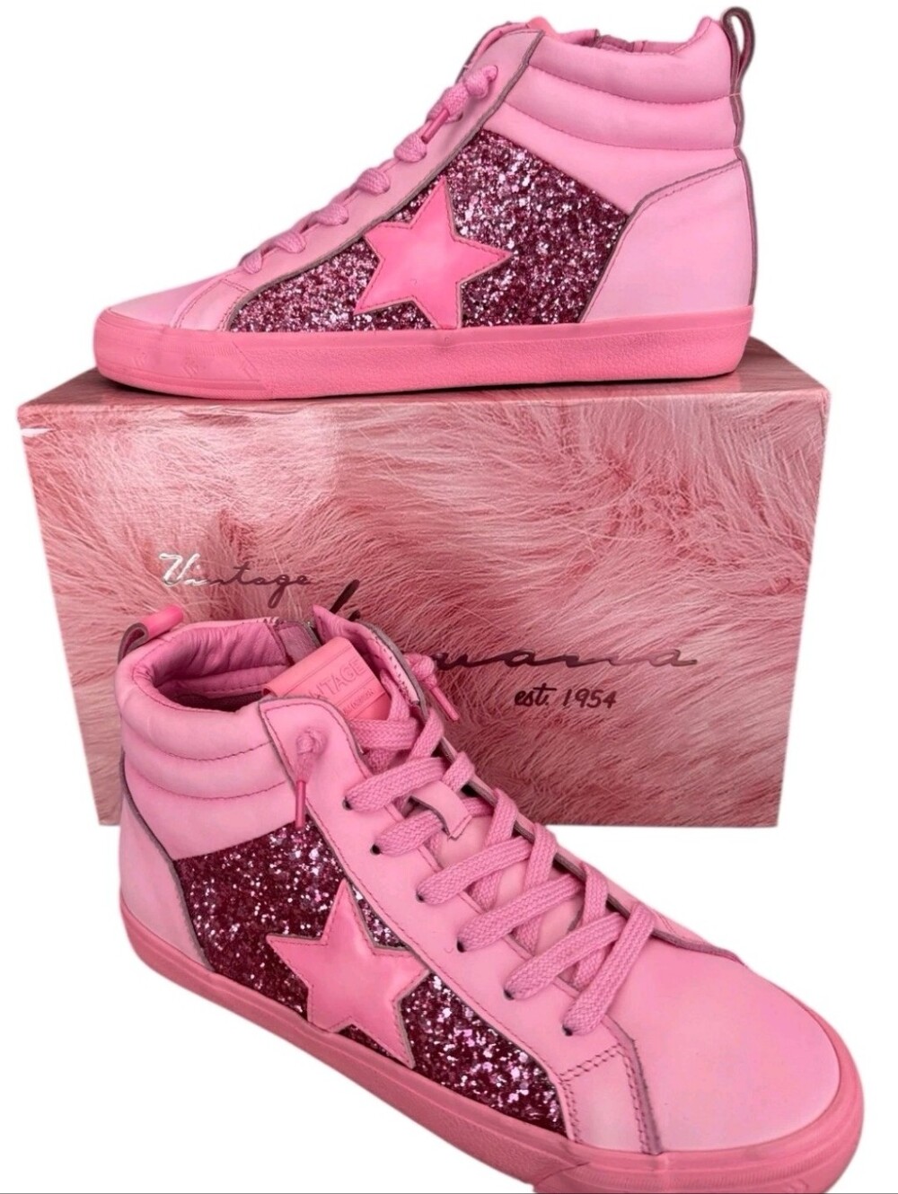 Vintage Havana Women's Size 7.5 Alexis Glitter High Top Hot Pink Sneakers New